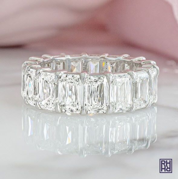 Custom Made Radiant Diamond Eternity Band in Platinum, 7.27 Carat Weight, Size 6.5