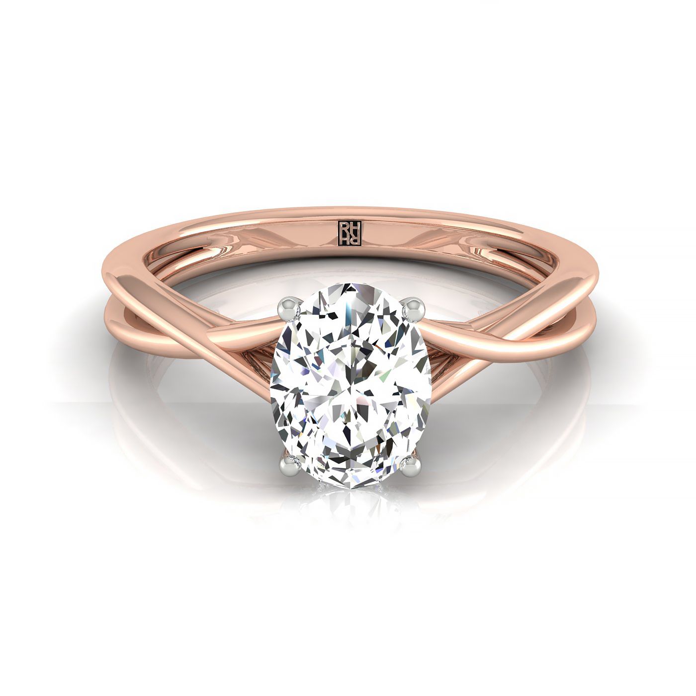 14k Rose Gold Oval Twisted Shank Double Halo Solitaire Engagment Ring