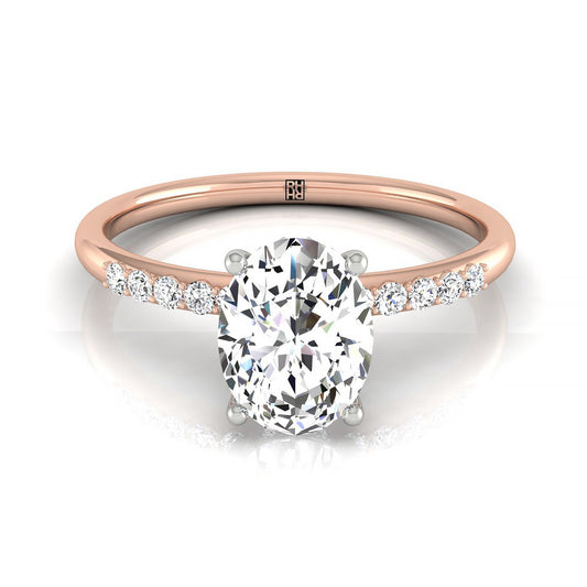 14k Rose Gold Oval Double Hidden  Halo Quarter Engagement Ring - 1/25ctw