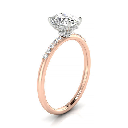 14k Rose Gold Oval Double Hidden  Halo Quarter Engagement Ring - 1/25ctw