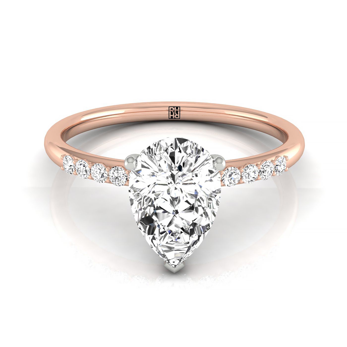 14k Rose Gold Pear Double Hidden Halo Quarter Engagement Ring  - 1/35ctw