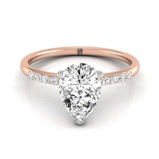 14k Rose Gold Pear Double Hidden Halo Quarter Engagement Ring  - 1/35ctw