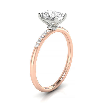 14kr Emerald Hidden Halo Quarter Shank Engagement Ring With 18 Prong Set Round Diamonds