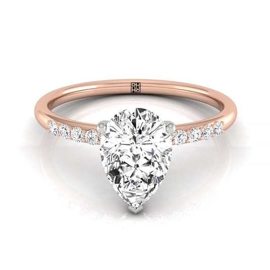 14kr Pear Hidden Halo Quarter Shank Engagement Ring With 18 Prong Set Round Diamonds