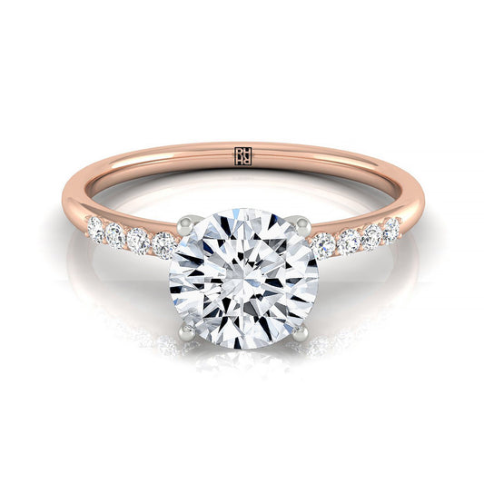 14kr Round Hidden Halo Quarter Shank Engagement Ring With 18 Prong Set Round Diamonds