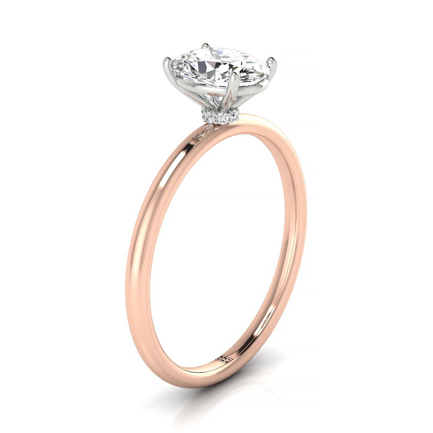 14kr Oval Solitaire Engagement Ring With Hidden Halo With 8 Prong Set Round Diamonds