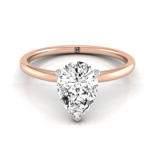 14kr Pear Solitaire Engagement Ring With Hidden Halo With 8 Prong Set Round Diamonds