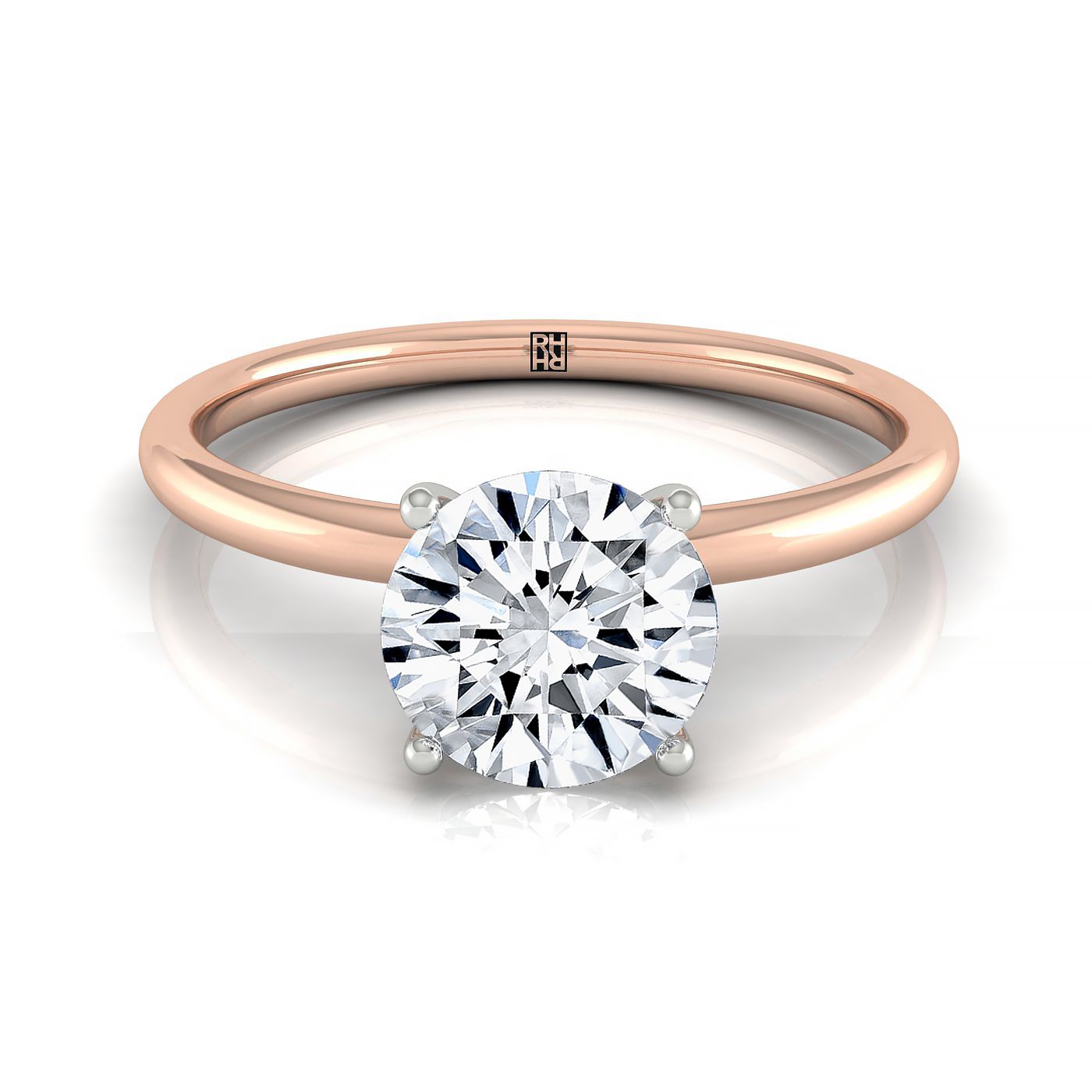 14kr Round Solitaire Engagement Ring With Hidden Halo With 8 Prong Set Round Diamonds