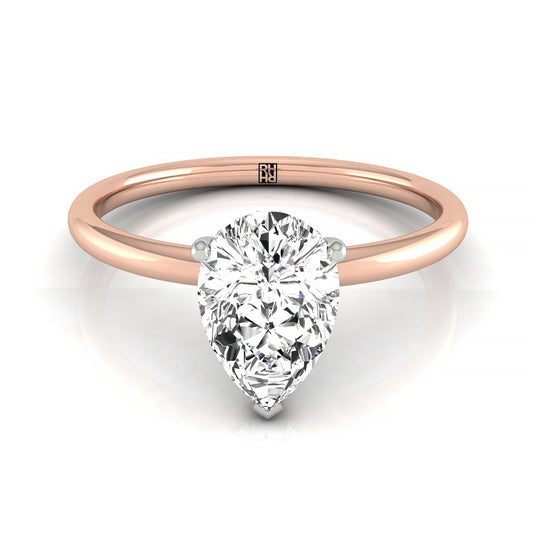 14kr Pear Solitaire Engagement Ring With Upper Hidden Halo With 16 Prong Set Round Diamonds
