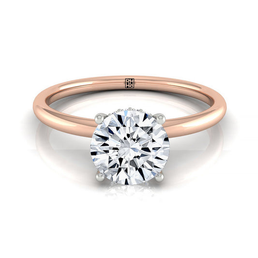 14kr Round Solitaire Engagement Ring With Upper Hidden Halo With 16 Prong Set Round Diamonds