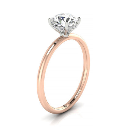14kr Round Solitaire Engagement Ring With Upper Hidden Halo With 16 Prong Set Round Diamonds