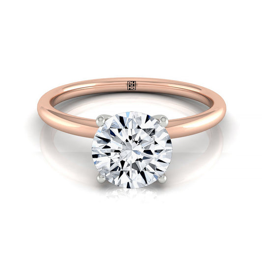14kr Round Solitaire Engagement Ring With Lower Hidden Halo Curved With 8 Prong Set Round Diamonds