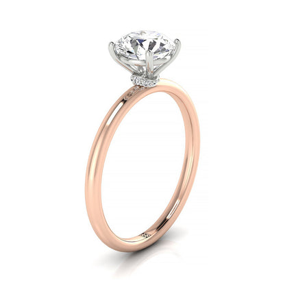 14kr Round Solitaire Engagement Ring With Lower Hidden Halo Curved With 8 Prong Set Round Diamonds