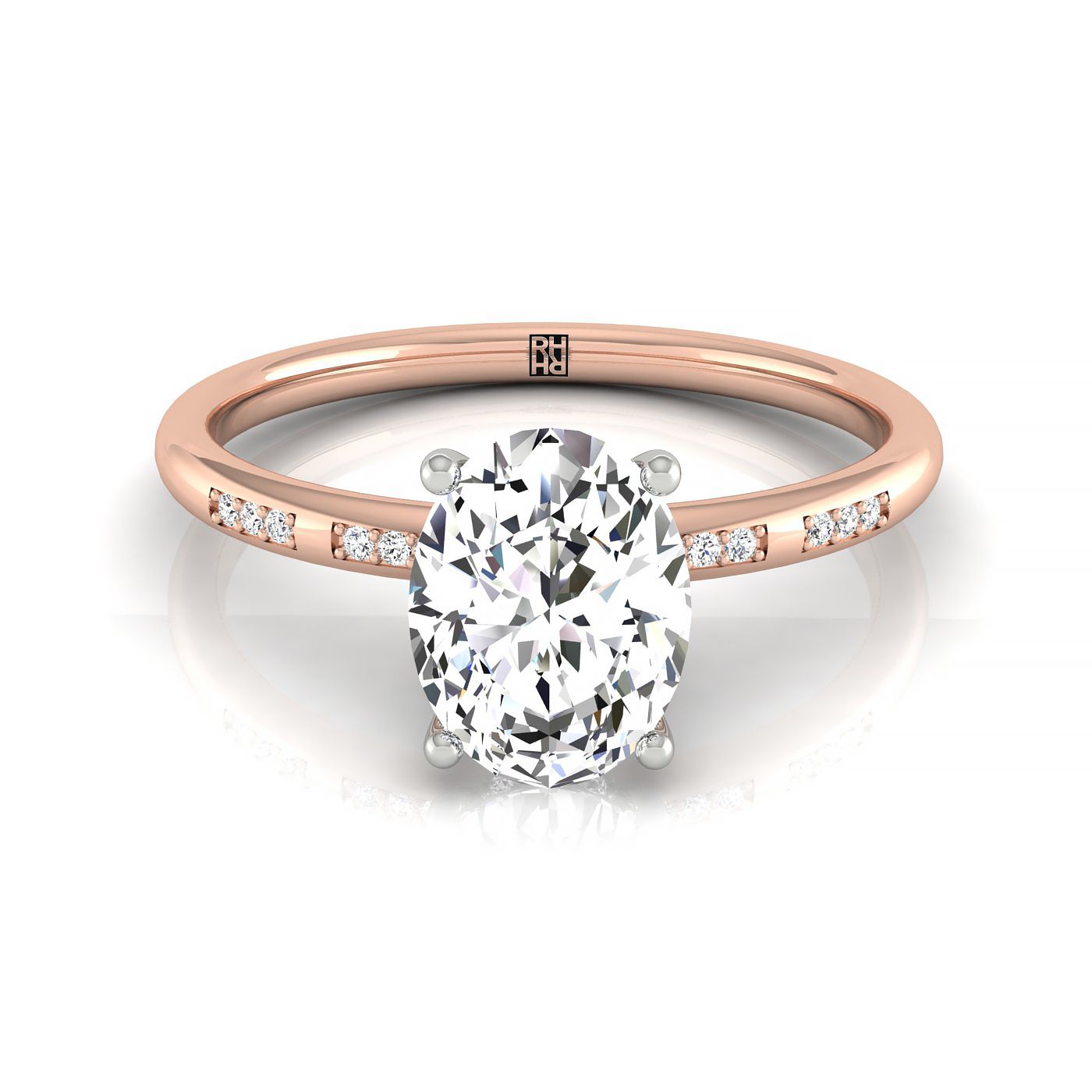14kr Oval Engagement Ring With High Hidden Halo With 26 Prong Set Round Diamonds