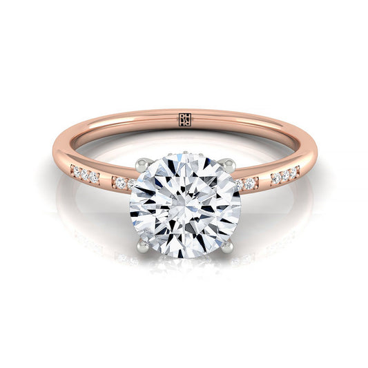 14kr Round Engagement Ring With High Hidden Halo With 26 Prong Set Round Diamonds