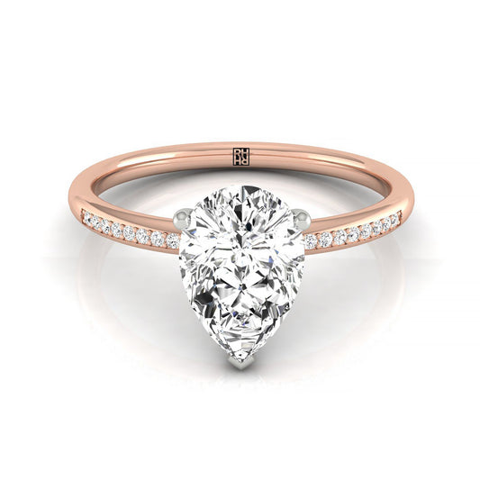 14kr Pear Engagement Ring With High Hidden Halo With 35 Prong Set Round Diamonds
