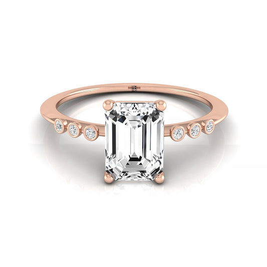 14kr Emerald Engagement Ring With 6 Bezel Set Round Diamonds On Shank