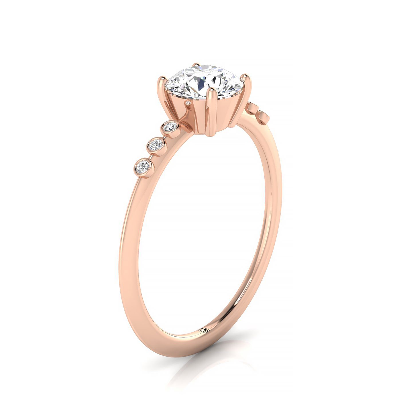 14kr Round Engagement Ring With 6 Bezel Set Round Diamonds On Shank