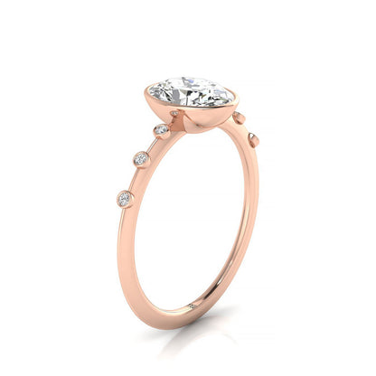 14kr Bezel Set Oval Engagement Ring With 6 Bezel Set Round Diamonds On Shank
