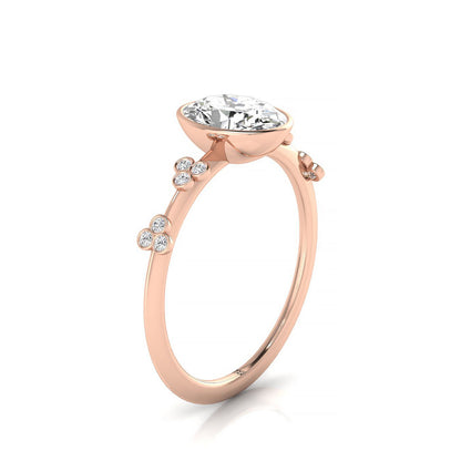14kr Bezel Set Oval Engagement Ring With 12 Clover Bezel Set Round Diamonds On Shank