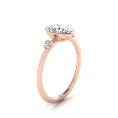 14kr Bezel Set Oval Engagement Ring With 6 Clover Bezel Set Round Diamonds On Shank