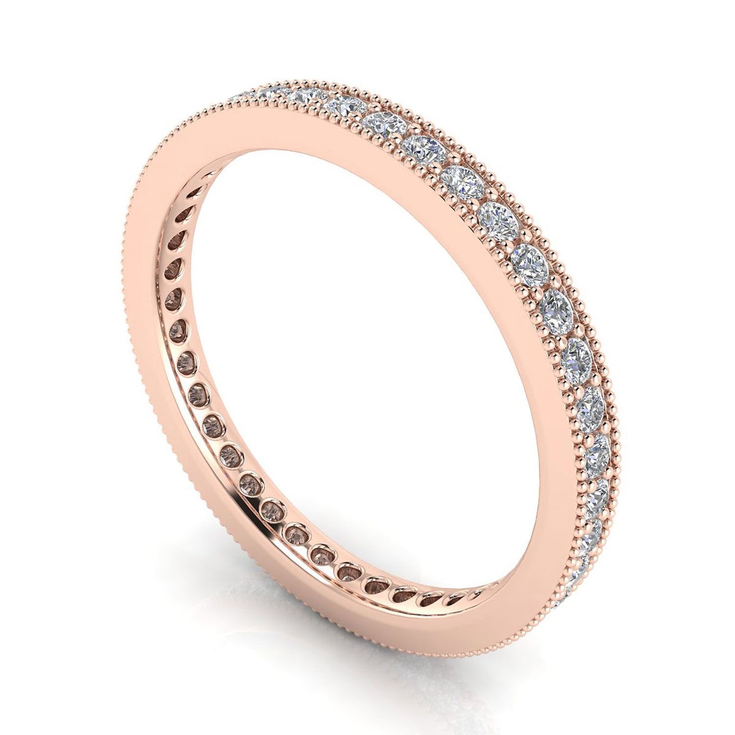 Round Brilliant Cut Diamond Pave & Milgrain Set Eternity Ring In 14k Rose Gold  (0.45ct. Tw.) Ring Size 5