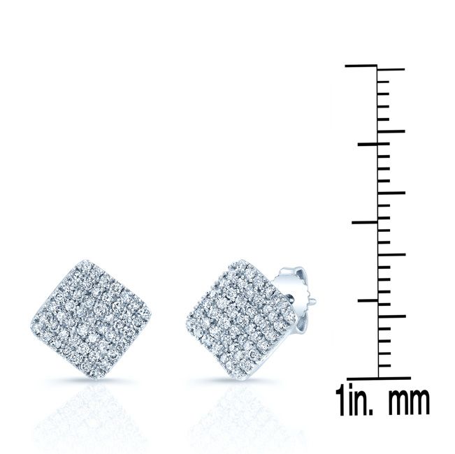14k White Gold 0.70 Ctw Square Stud Earrings