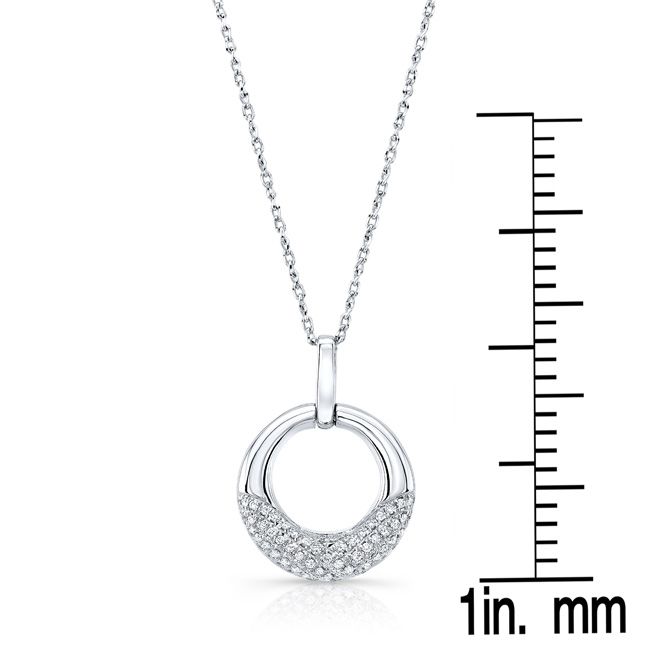 Diamond Circle Pendant With High Polish Top/puff Pave Bottom In 14k White Gold (1/6 Ct.tw.)
