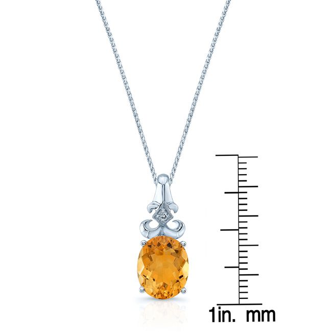 14k White Gold 11x9mm Oval Citrine & Diamond Pendant