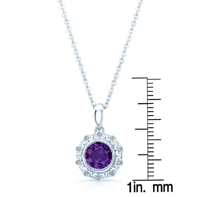 Amethyst And Diamond Pendant In 14k White Gold