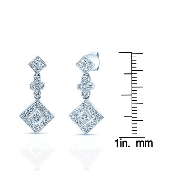 Diamond Princess/round Dangle Earrings 14k White Gold
