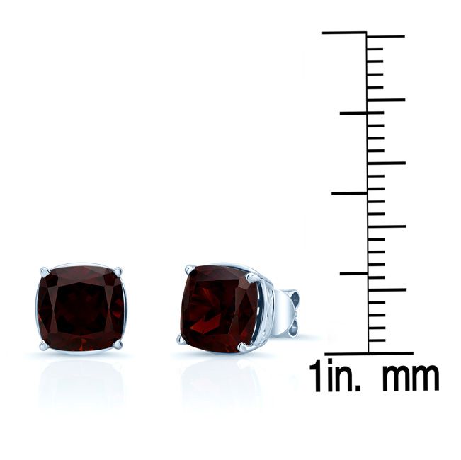 Garnet 8mm Cushion Stud Earrings In 14k White Gold