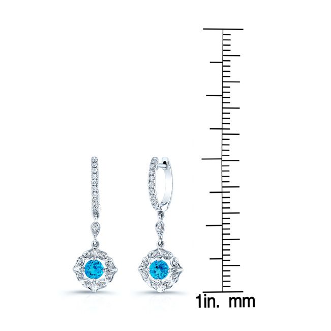 Blue Topaz Round And Diamond Earring In 14k White Gold
