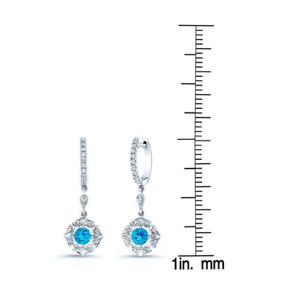 Blue Topaz Round And Diamond Earring In 14k White Gold