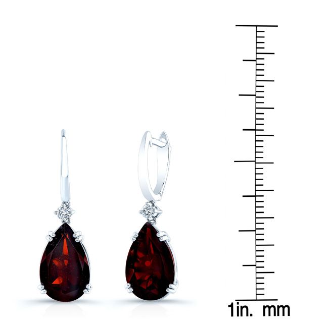 Garnet Pear And Diamond Earrings In 14k White Gold