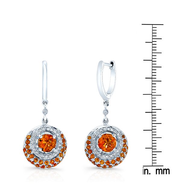 Citrine & Diamond Drop Earrings In 14k White Gold