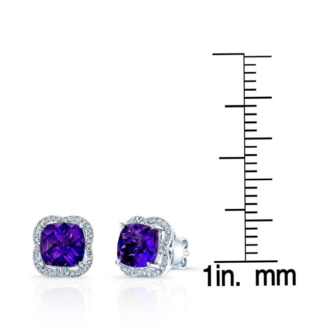 Amethyst & Diamond Earrings In14k White Gold