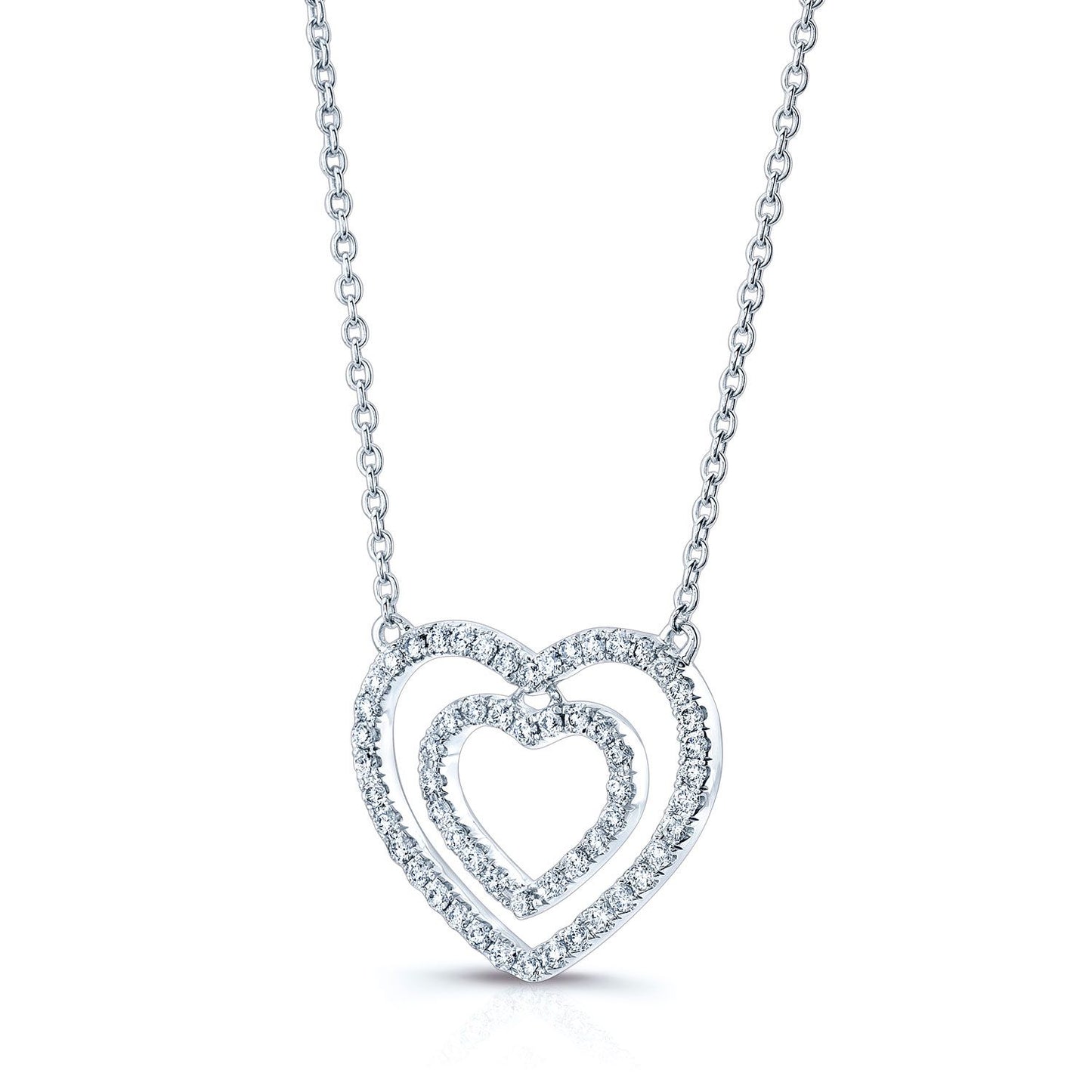 Diamond Double Heart Frame Necklace In 14k White Gold