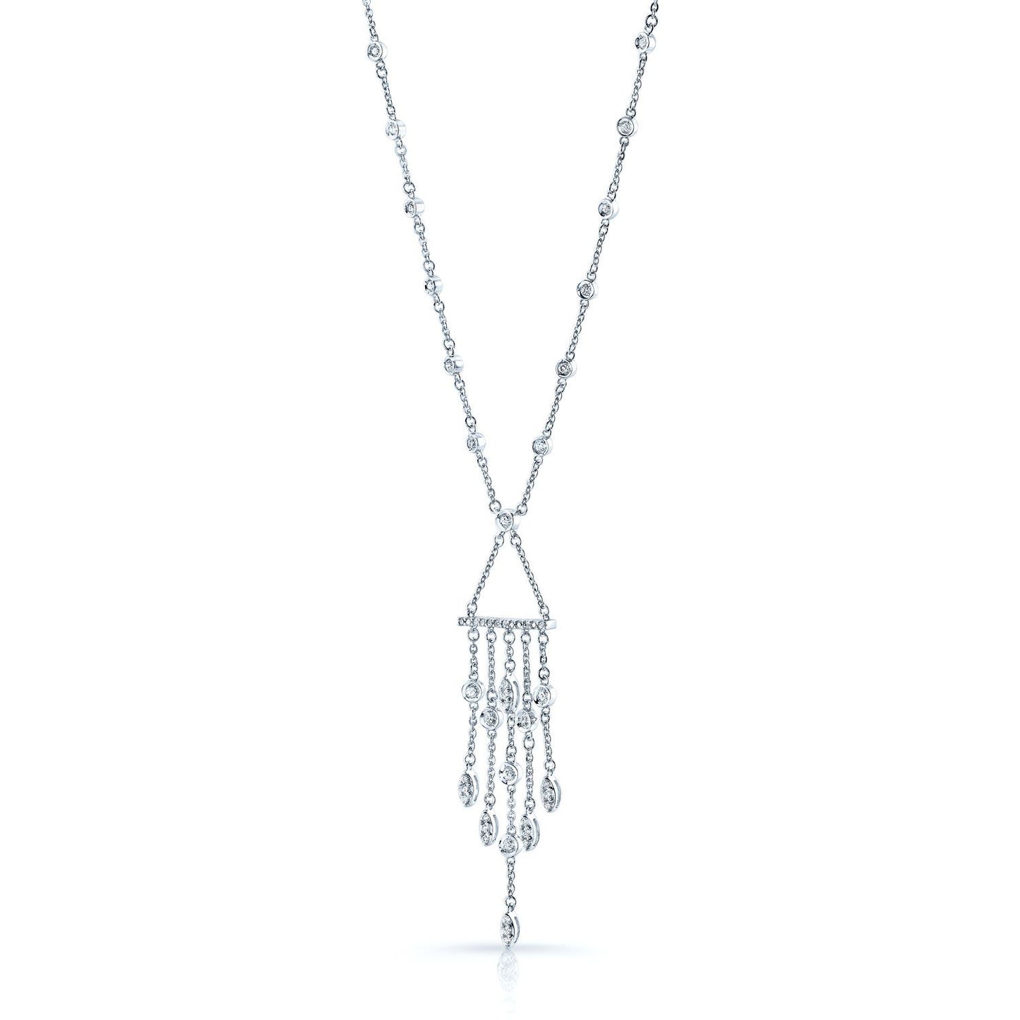 Diamond Wind Chime Dangle Necklace In 14k White Gold