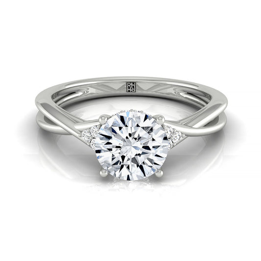 14kw Round Twisted Shank Double Hidden Halo Engagement Ring With 35 Prong Set Round Diamonds Sz 7.5