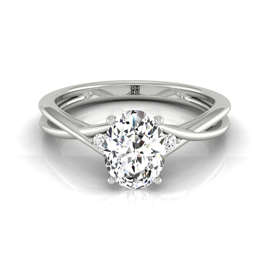 18kw Oval Twisted Shank Single Hidden Halo Engagement Ring With 18 Prong Set Round Diamonds Sz 7.5