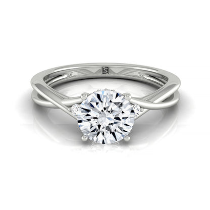 Plat Round Twisted Shank Single Hidden Halo Engagement Ring With 18 Prong Set Round Diamonds Sz 7.5