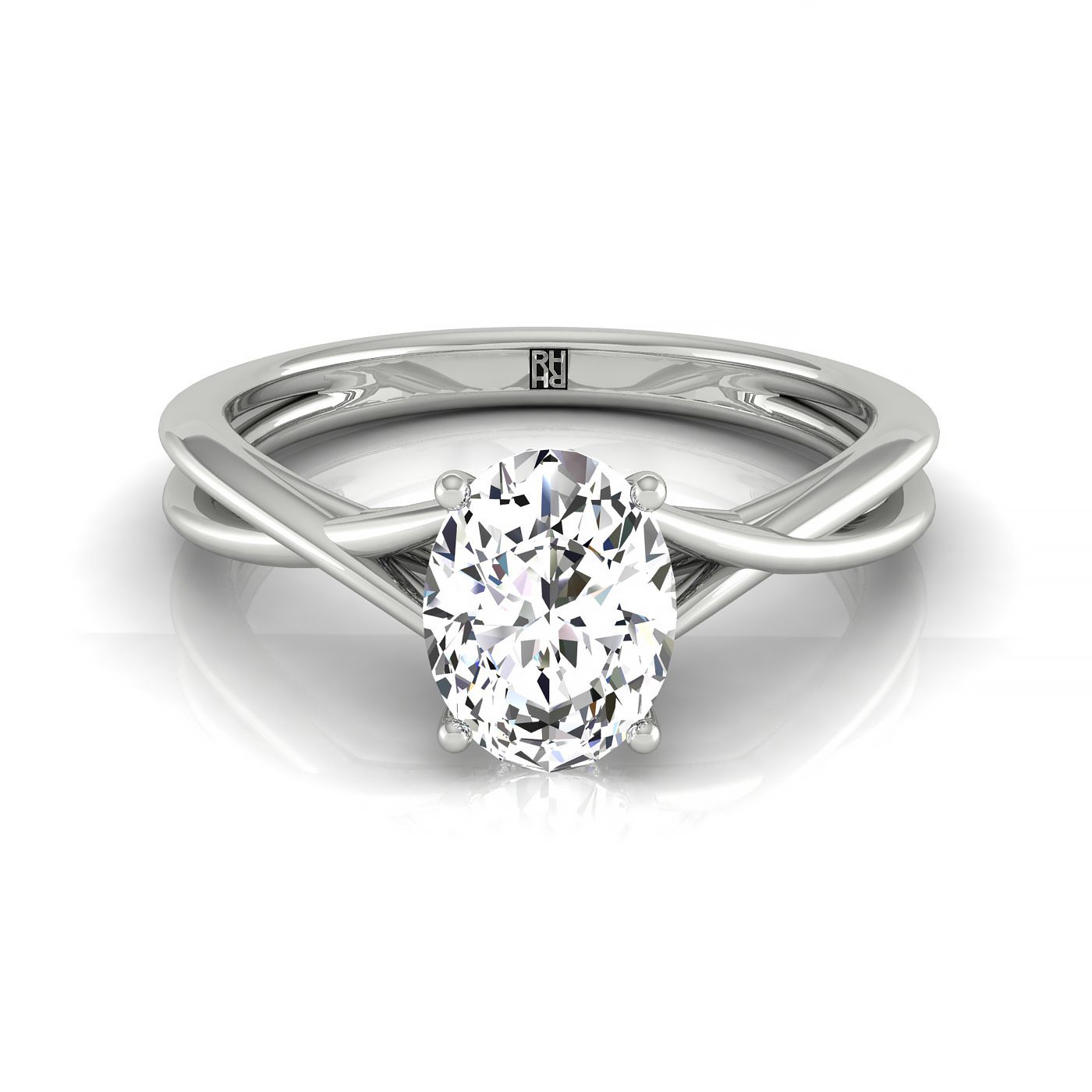 Plat Oval Twisted Shank Hidden Halo Solitaire Engagement Ring With 14 Prong Set Round Diamonds Sz 7.5