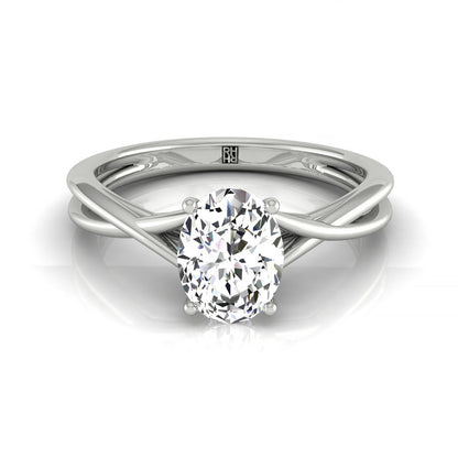 Plat Oval Twisted Shank Hidden Halo Solitaire Engagement Ring With 14 Prong Set Round Diamonds Sz 7.5