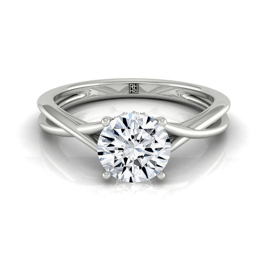 Plat Round Twisted Shank Hidden Halo Solitaire Engagement Ring With 16 Prong Set Round Diamonds