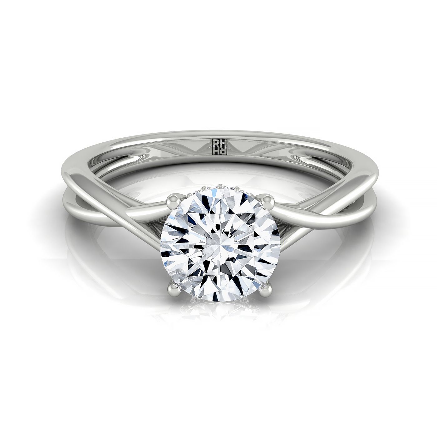 Plat Round Twisted Shank Double Hidden Halo Solitaire Engagement Ring With 28 Prong Set Round Diamonds