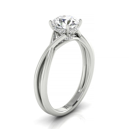 Plat Round Twisted Shank Double Hidden Halo Solitaire Engagement Ring With 28 Prong Set Round Diamonds
