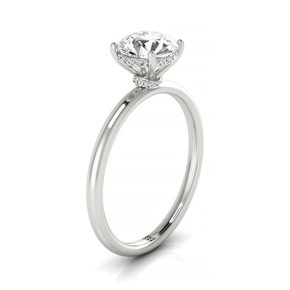 Plat Round Double Hidden Halo Solitaire Engagement Ring With 24 Prong Set Round Diamonds