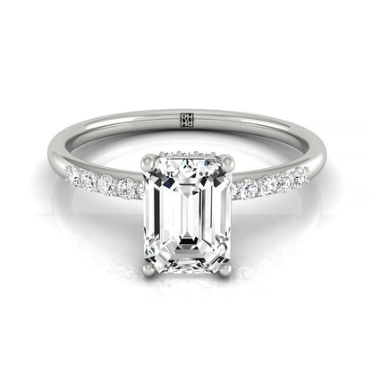 14k White Gold Emerald Double Hidden Halo Quarter Engagement Ring - 1/25ctw