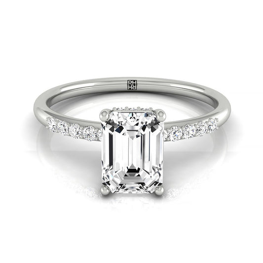 14k White Gold Emerald Double Hidden Halo Quarter Engagement Ring - 1/25ctw